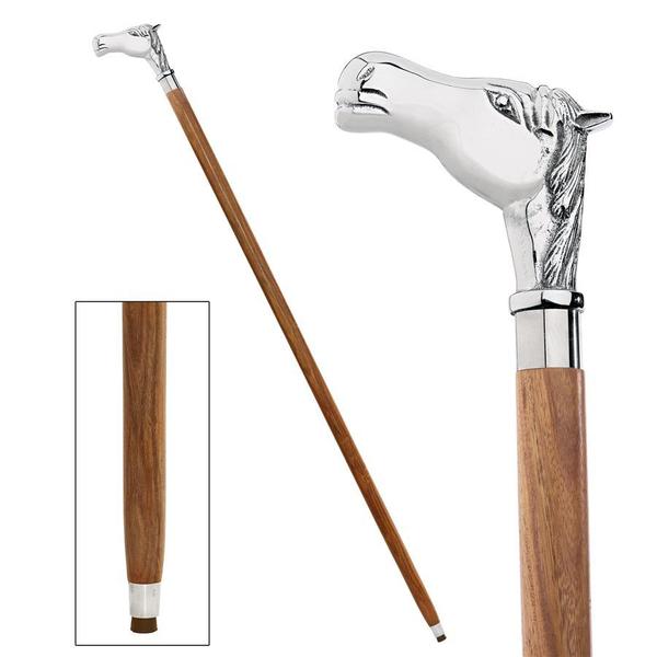 Design Toscano Empress Collection: Playing the ponies, Horse Chrome Solid Hardwood Walking Stick TV6257